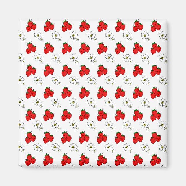 Retro Red Strawberry and Blume Pattern Magnet (Vorne)