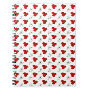 Retro Red Strawberry and Blume Pattern Notizblock