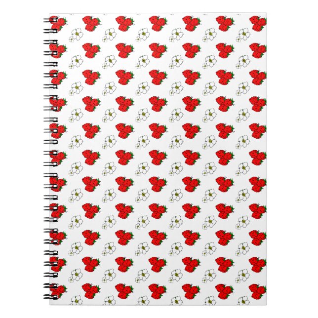 Retro Red Strawberry and Blume Pattern Notizblock (Vorderseite)