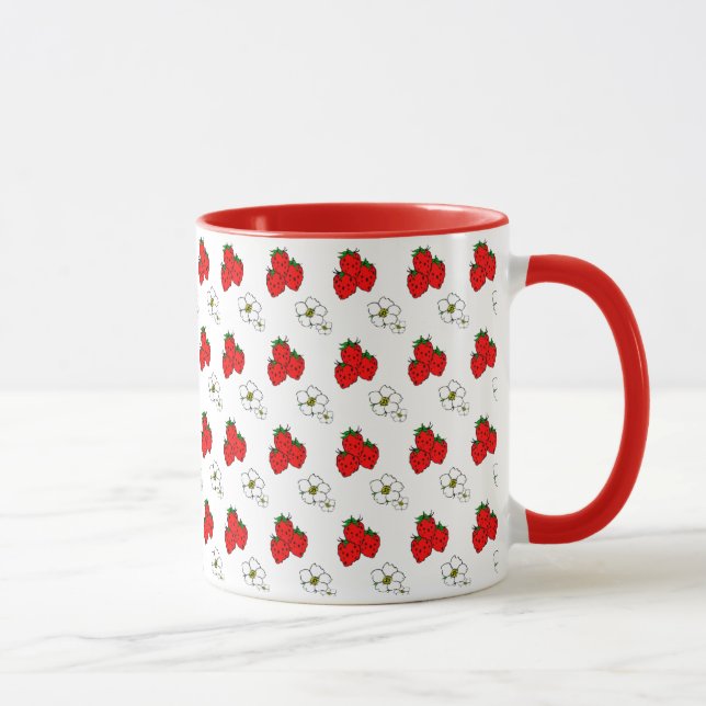 Retro Red Strawberry and Blume Pattern Tasse (Rechts)