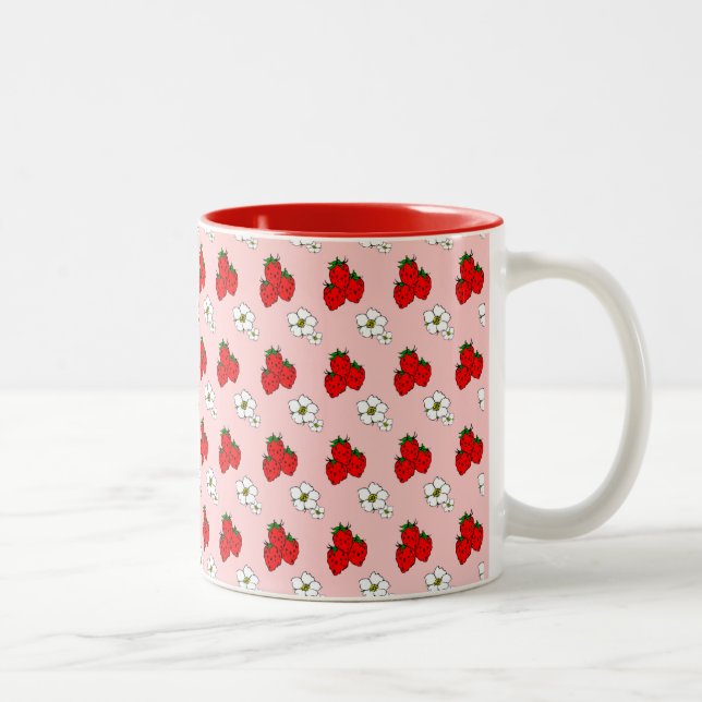 Retro Red Strawberry and Blume Pattern Tasse (Rechts)