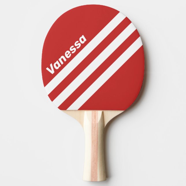 Retro Red Three Angled Striping with Name Tischtennis Schläger (Vorderseite)
