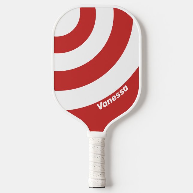 Retro Red Three Circle Streifen mit Namen Pickleball Schläger (Vorderseite)