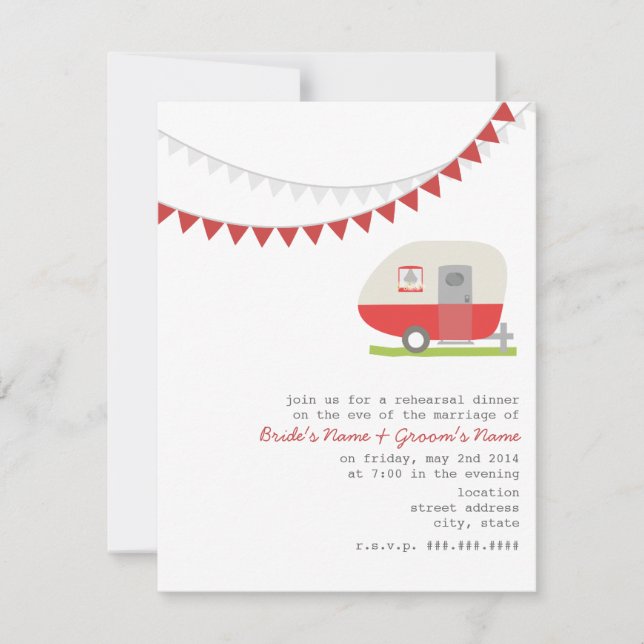Retro Red Trailer Hochzeit Probe Dinner Einladung (Vorderseite)