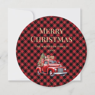Retro Red Truck Buffalo Kariert Frohe Weihnachtska Feiertagskarte