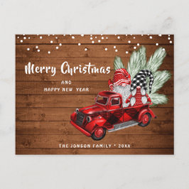 Retro Red Truck Gnomes Weihnachtsfeiertag Gruß Postkarte