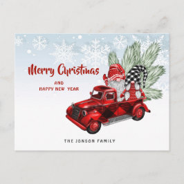 Retro Red Truck Gnomes Weihnachtsfeiertag Gruß Postkarte