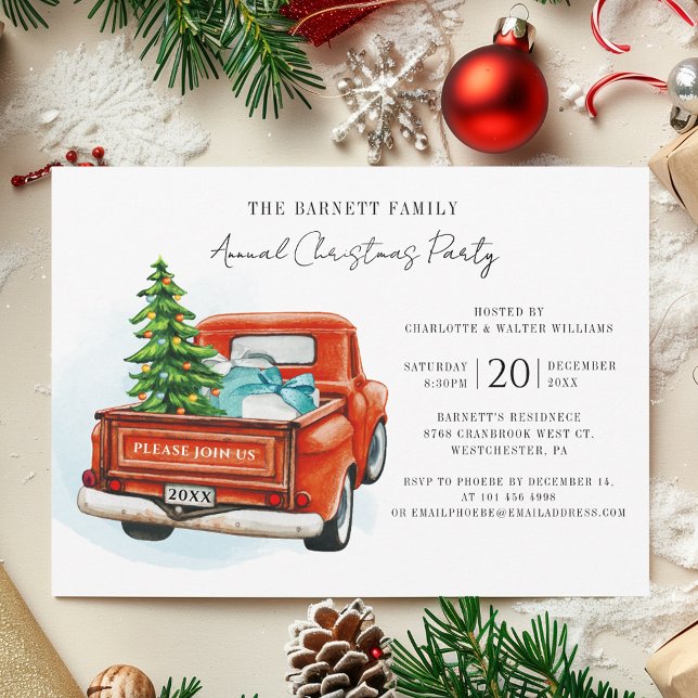 Retro Red Truck Jährliches Weihnachtsfest Party Einladung (Retro Red Truck Annual Christmas Party Invitation)