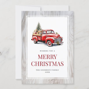 Retro Red Truck Rustic Wood Frohe Weihnachtskarte Feiertagskarte