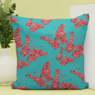 Retro Red & Turquoise Bandana Schmetterlinge Kissen