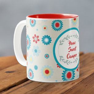 Retro Red und Aquamarin Camper Zweifarbige Tasse