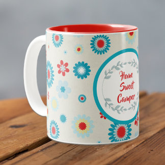 Retro Red und Aquamarin Camper Zweifarbige Tasse