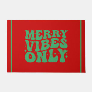 Retro Red und Green Merry Vibes Holiday Fußmatte