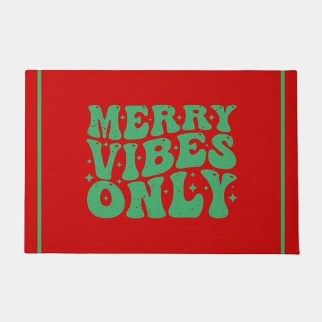 Retro Red und Green Merry Vibes Holiday Fußmatte (Vorderseite)