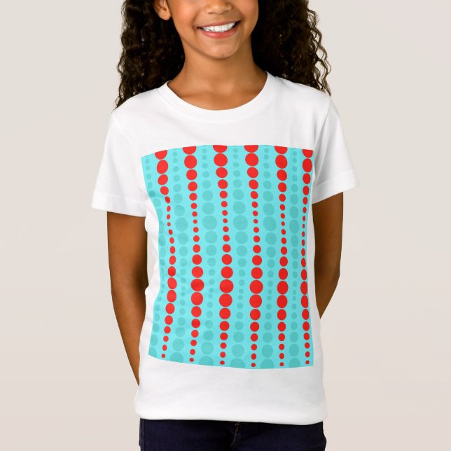 Retro Red und Turquoise Dots Girl's T - Shirt (Vorderseite)