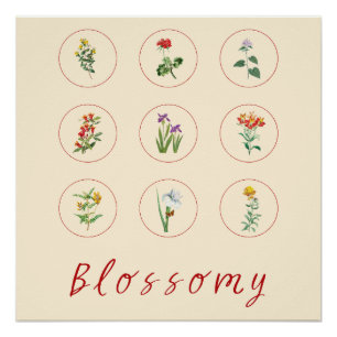 Retro Red Vintag Hibiskus und Lilies Blossom Poster