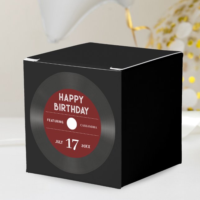 Retro Red Vinyl Record Black Happy Birthday Party Geschenkschachtel (Retro Red Vinyl Record Black Happy Birthday Party Favor Box)
