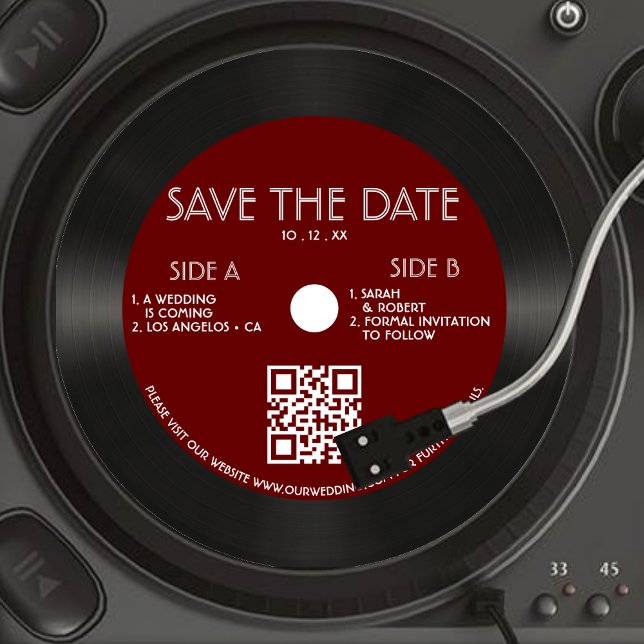 Retro Red Vinyl Record Hochzeit speichern das Datu Save The Date (Retro Red Vinyl Record Wedding Save The Date)