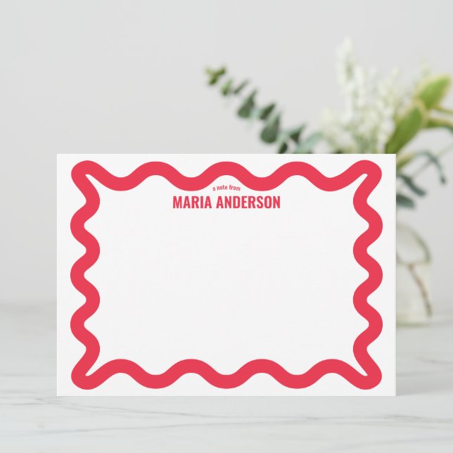 Retro Red Wavy Border Personalisiert Mitteilungskarte (Stehend Vorderseite)