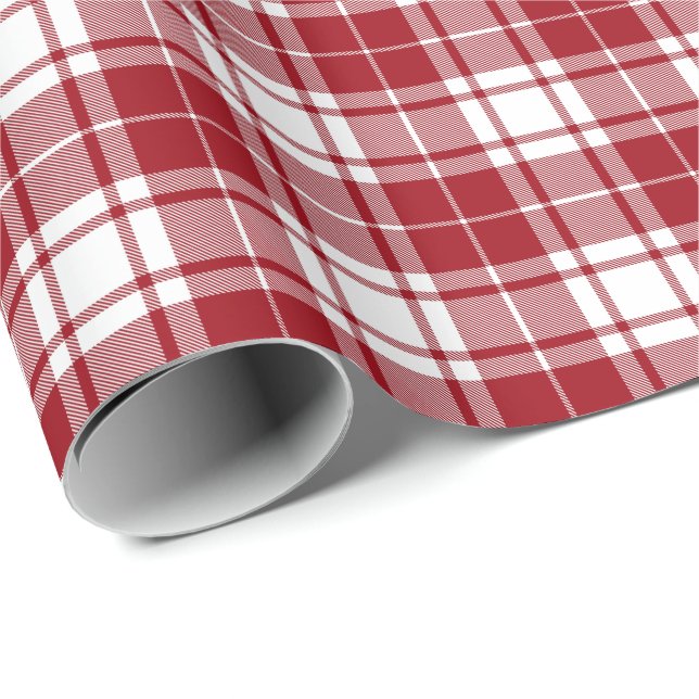 Retro Red White Christmas New Year Tartan Kariert Geschenkpapier (Rolleneckpunkt)