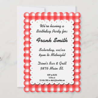Retro Red White Gingham Kariert Editable Einladung