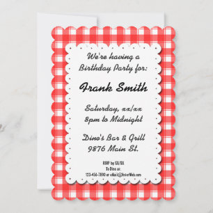 Retro Red White Gingham Kariert Editable Einladung