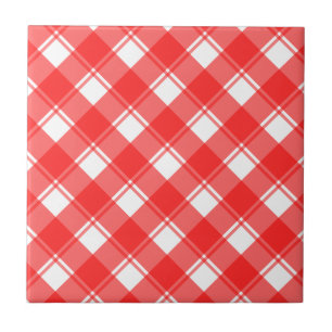 Retro Red White Kariert Stripes Muster Tile Fliese
