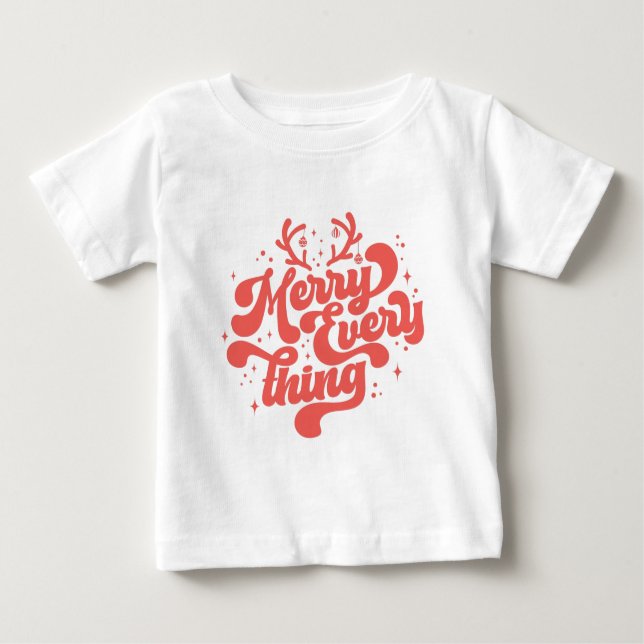 Retro Red White Merry alles Frohe Weihnachten Baby T-shirt (Vorderseite)