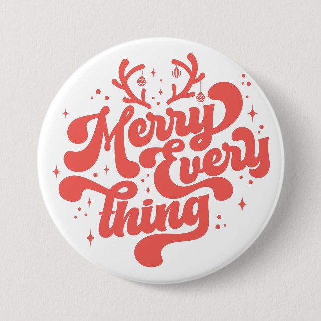 Retro Red White Merry alles Frohe Weihnachten Button (Vorderseite)