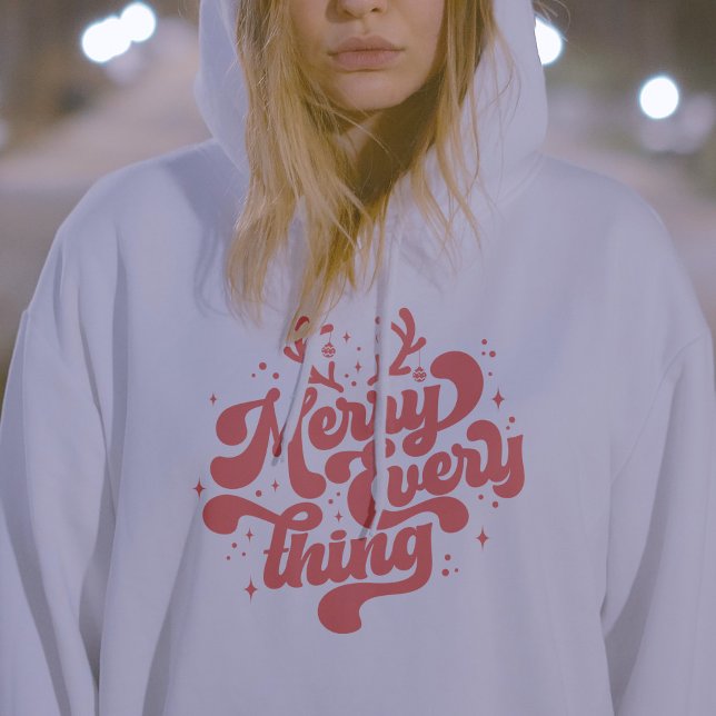 Retro Red White Merry alles Frohe Weihnachten Hoodie (Retro Red White Merry everything Merry Christmas Hoodie)