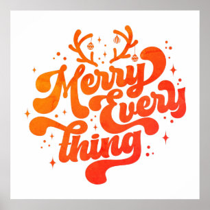 Retro Red White Merry alles Frohe Weihnachten Poster