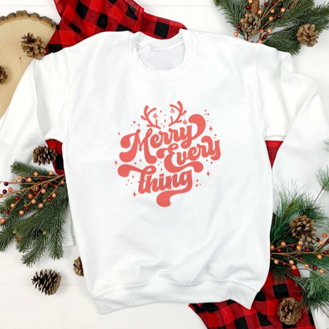 Retro Red White Merry alles Frohe Weihnachten Sweatshirt (Retro Red White Merry everything Merry Christmas Sweatshirt)