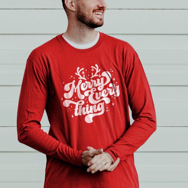 Retro Red White Merry alles Frohe Weihnachten T-Shirt (Retro Red White Merry everything Merry Christmas T-Shirt)
