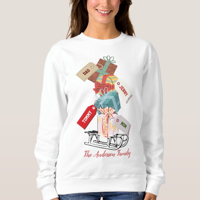 Retro Red White Niedlich Familienname Weihnachtsfr Sweatshirt (Vorderseite)