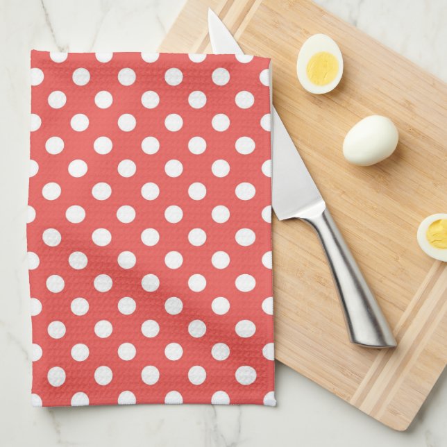 Retro Red & White Polka Dot Muster Geschirrtuch (Viertel Falte)