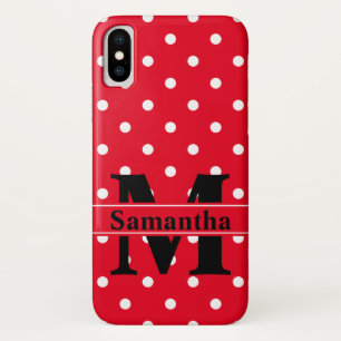 Retro Red White Polka Dots, Personalisiert iPhone X Hülle