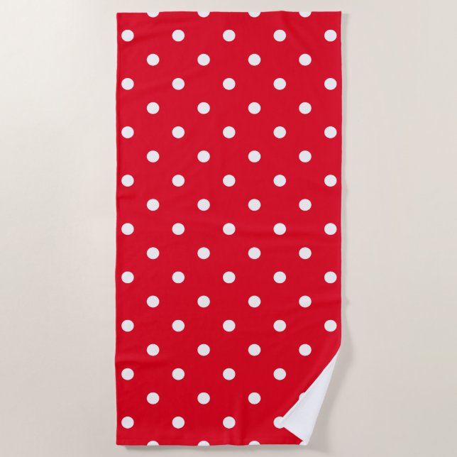 Retro Red White Polka Dots Strandtuch (Vorderseite)