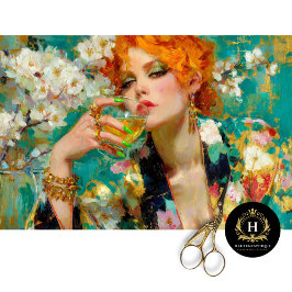 Retro Redhead Tropical Limon Cocktail Decoupage Seidenpapier