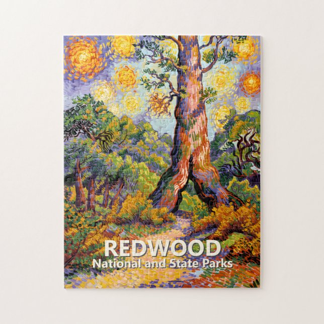Retro Redwood Forest Colorful Wilderness Van Gogh Puzzle (Vertikal)