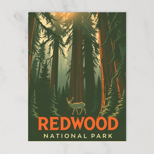 Retro Redwood Forest Deer Postkarte (Von Creator hochgeladen)