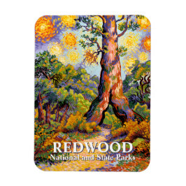 Retro Redwood National Park Vibrant Van Gogh Style Magnet