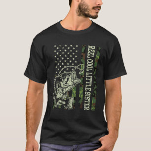 Retro Reel Cool Little Sister Camouflage USA Flag T-Shirt