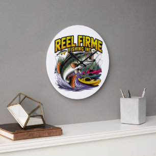 Retro "Reel Firme Fishing Inc" Bass & Kayak Wand C Große Wanduhr