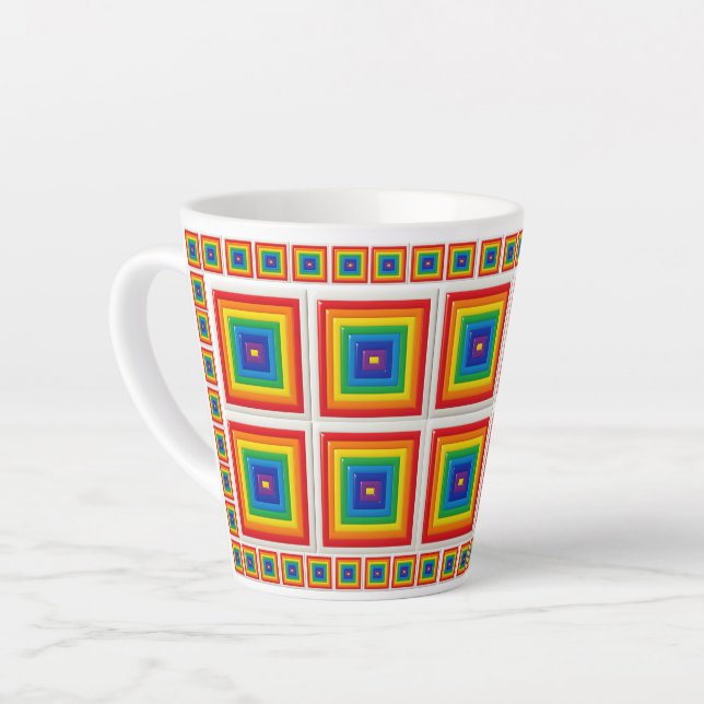 Retro Regenbogen 3D Quadrat Milchtasse (Linke Ecke)