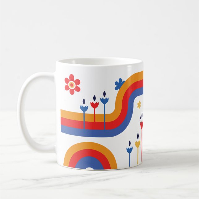 Retro-Regenbogen-Blume | Farbiger 70er Inspiriert Kaffeetasse (Links)