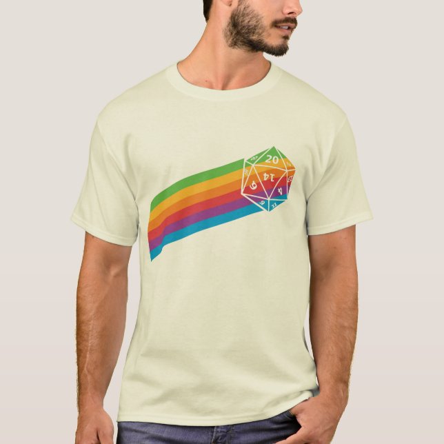 Retro Regenbogen d20 T-Shirt (Vorderseite)