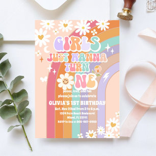 Retro-Regenbogen-Daisy-Geburtstagseinladung Einladung