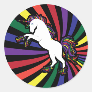 Retro-Regenbogen-Einhorn Runder Aufkleber