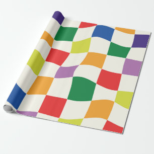 Retro-Regenbogen-Farbige Verdrehte Schachbretter  Geschenkpapier