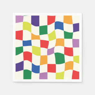 Retro-Regenbogen-farbige, verschleierte Schachbret Serviette